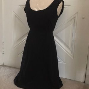 Black mid length cotton dress w tied waist